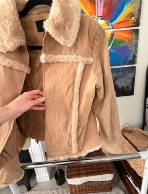 Y2K Penny Lane Genuine Suede Leather Faux Fur Trim Fall Bohemian Jacket Size L thumbnail 10