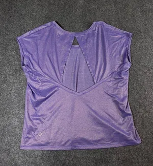 Lululemon Purple Heathered Open Back Yoga Training Top Short Sleeve Womens thumbnail 2