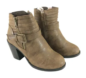 Twisted Womens Ankle Booties Block Heel Faux Leather Zipper Brown Size 6 thumbnail 1