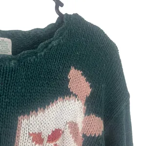 Shenanigans Vintage 90s Women's Size Medium Rose Floral‎ Crochet Green Sweater thumbnail 7