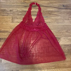 Victoria’s Secret S Red Mesh Lace Babydoll Halter Sheer Nightie‎ Top CP0177 thumbnail 2