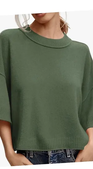 Lot of 2 Cropped Short‎ Sleeve Sweaters Women's XS/S Black & Green Lightweight thumbnail 1