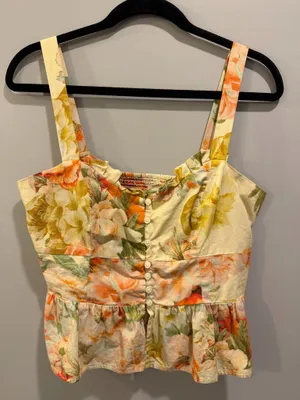 Maeve by Anthropologie Colorful Floral Detail Button Detail Blouse Orange / Yellow / Green thumbnail 3