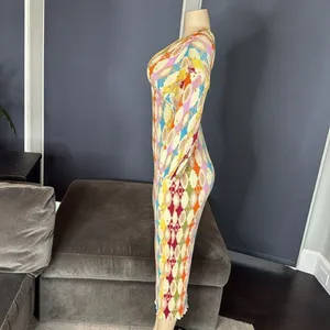 Women’s Colorful Ruched V-Neck Geometric Patterned Maxi Dress Size S NEW thumbnail 5