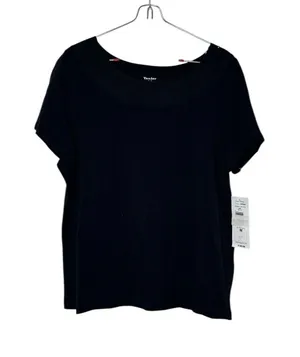 TanJay Women's Top‎ Embroidered Eyelet Crew Neck Short Sleeve Black Medium NWT thumbnail 1