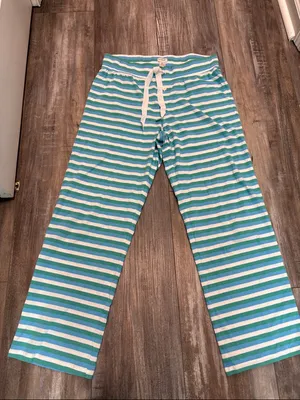 J. Crew Women's Long Sleeve Knit Pajama Set in Teal Whisper Mult, Size Medium thumbnail 4