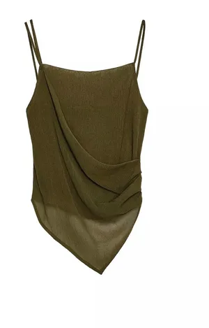 Zara Olive Draped Cami Tank Top thumbnail 1