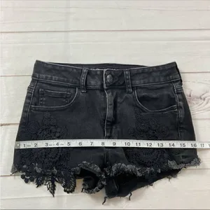 American Eagle Womens Black Super Stretch X Hi Rise Crochet Accent Short Size 4 thumbnail 6