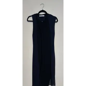 Zara Knit Asymmetrical Combination Color Block Midi Dress Black/Navy Blue Sz S thumbnail 4