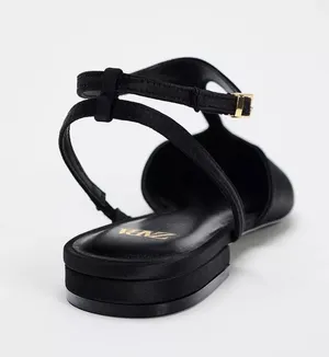 NWT BLACK SATIN EFFECT mary jane–style T-strap FLAT SHOES SIZE 7.5 thumbnail 8