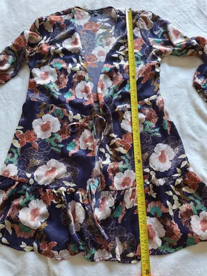 Lulus Floral Tie Front Ruffle Cardigan Top Kimono Navy L thumbnail 4