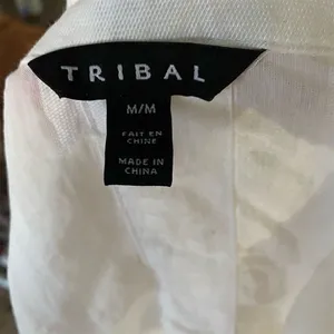 Tribal Women's M White Striped Button-Up Shirt Short Sleeve thumbnail 4