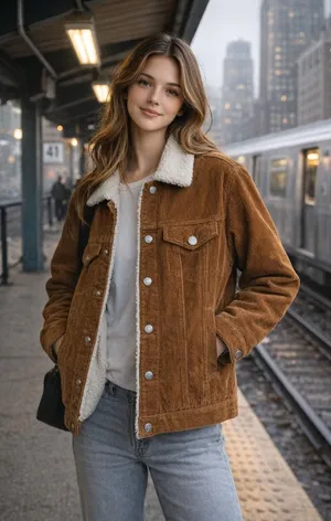 PacSun Brown Corduroy Sherpa Jacket XS Unisex Button‎ Front Cozy thumbnail 1