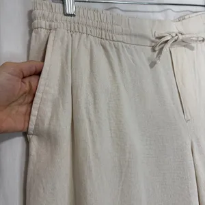 Old Navy Linen Blend Lt Beige‎ Pants Womens L Drawstring Waist Coastal Beachy Boho Casual thumbnail 2