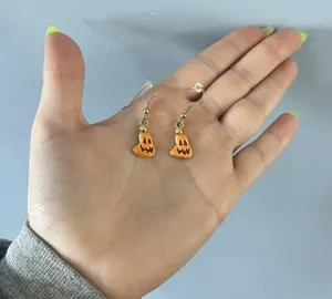 Halloween Earrings Enamel Pumpkin Jack O Lantern‎ Orange Handmade Gold Plated thumbnail 1