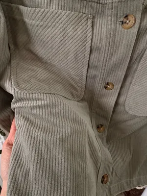 Democracy Women's Fall Soft Corduroy Cropped Jacket Lapel Collar Gray Green Tone Button-Up thumbnail 3
