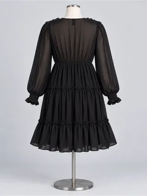 ModCloth Cheers for Tiers Black Chiffon Whimsigoth Mini Dress 8 Romantic Goth thumbnail 6