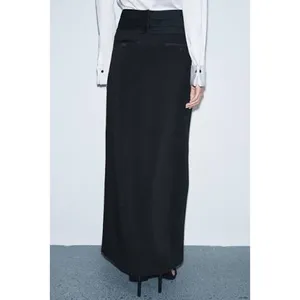 Zara Tuxedo Pencil Skirt Medium Black Satin Cumber-bun Cocktail Office Siren thumbnail 6