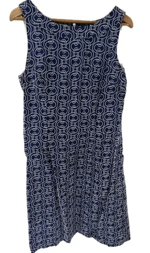 Talbots Shift Dress Womens 14 Geometric Chain Link Navy Blue Sleeveless EUC thumbnail 1