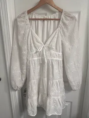 White Embroidered Long Sleeve Mini Dress - Brand thumbnail 1