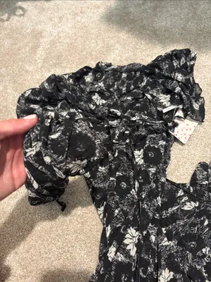 NWT Free People Black and White sheer babydoll long sleeve Floral DRESS thumbnail 4
