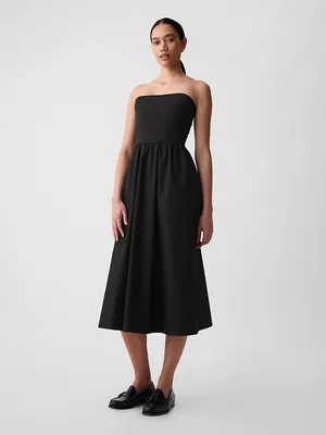 NWT Gap Mixed Media Black Cotton Midi Dress M thumbnail 2