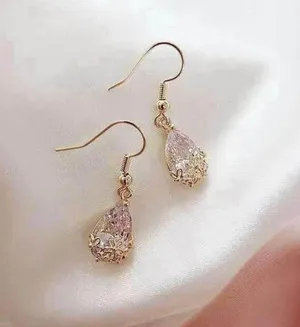 Women's Crystal Teardrop Dangle Drop Earrings Gold thumbnail 1