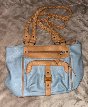 Light Blue & Tan Faux Leather Rosetti Bag thumbnail 1