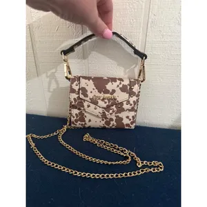 Steve Madden Cow Print Micro Crossbody Bag Brown White Gold Studded Mini Handbag thumbnail 2