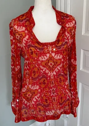 Tory Burch Tunic Orange sequined bright blouse‎ top shirt size 8 thumbnail 1