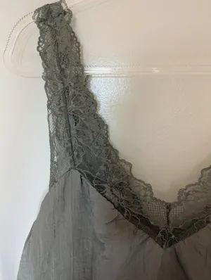 Free People Lace Trim Satin Camisole Oversized Gray Green XS thumbnail 3