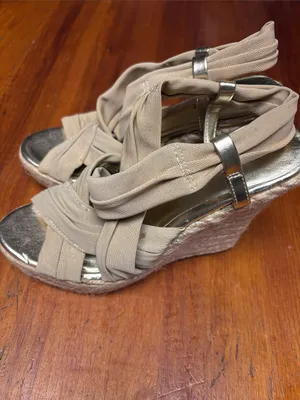 Nine West Beige Twist-Knot Slingback Heels with Gold Footbed thumbnail 5