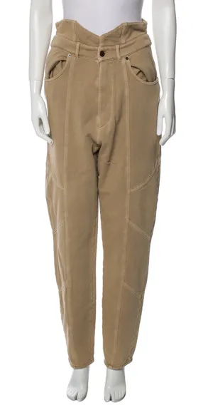 NWT Retrofête Washed Terry Pant in Beige Khaki Cotton High Rise Small NO BELT thumbnail 1