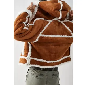Free‎ People Vegan Leather Shearling Hooded Jacket Small Bohemian Western Winter thumbnail 4