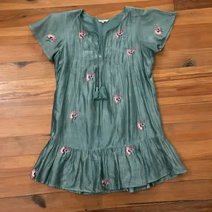 Tularosa Carson Caledon Green Silk Cotton Embroidered Tunic Mini Dress XS thumbnail 4