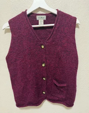 L.L. Bean Heathered Wool Blend Button Front Sweater Vest Rustic Cottagecore M Purple Size M thumbnail 1