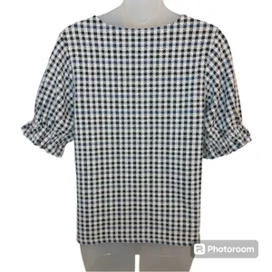 Ann Taylor Cream Checkered Blouse Size Small thumbnail 2