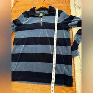 Lauren Ralph Lauren 1/4 Zip Top Velour Pullover Navy & Light Blue Stripe size S thumbnail 8