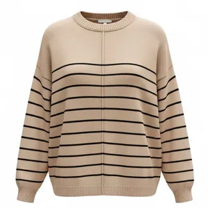 NWT ~ Women's Tan & Black Striped Crew Neck Casual Sweater ~ Size MEDIUM thumbnail 1