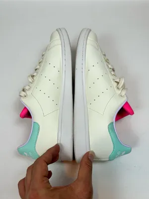 Adidas Stan Smith Sneakers Lace Up Cream White Pink Mint 10.5 thumbnail 8
