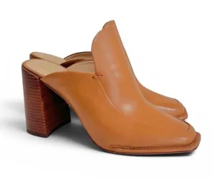 Antonio Melani Romann Brown Leather Square Toe Chunky Block Heel Mules thumbnail 1