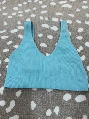 Aerie seamless padded bralette ribbed turquoise vneck tank thumbnail 4