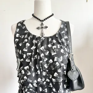 Black Bow‎ Asymmetrical Tiered Top, Coquette, Lolita, J-fashion, Harajuku, Small thumbnail 2
