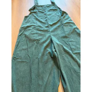 Green Corduroy Wide Leg Overalls XL Teal Ribbed Sleeveless Jumpsuit with Pockets thumbnail 12