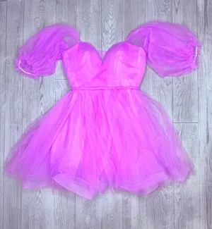 NWT heart neck line tulle puff sleeve purple baby doll dress corset back Lolita thumbnail 1