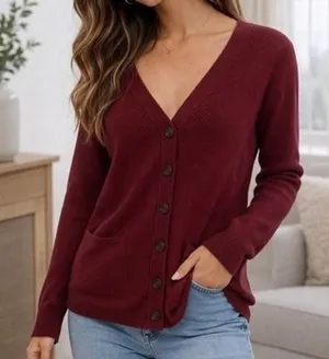 Madewell Women Burgundy Red‎ V-Neck Button Front Cardigan Sweater Size S thumbnail 1