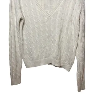 Brandy Melville Cream Cable Knit V-Neck Sweater Soft Cozy Classic Knitwear Baisc thumbnail 5