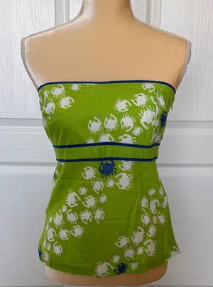 Lilly Pulitzer Green Strapless Top with Crab Print thumbnail 1