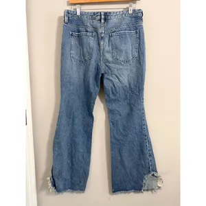 We The Free Jeans Women 29 Blue Wide Leg Frayed Hem Distressed Button Fly Cotton thumbnail 6