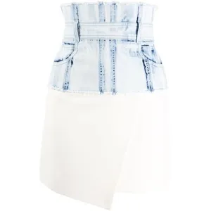Women's White Denim Layered Fabric High Waisted Pencil Mini Jean Skirt Size S thumbnail 9